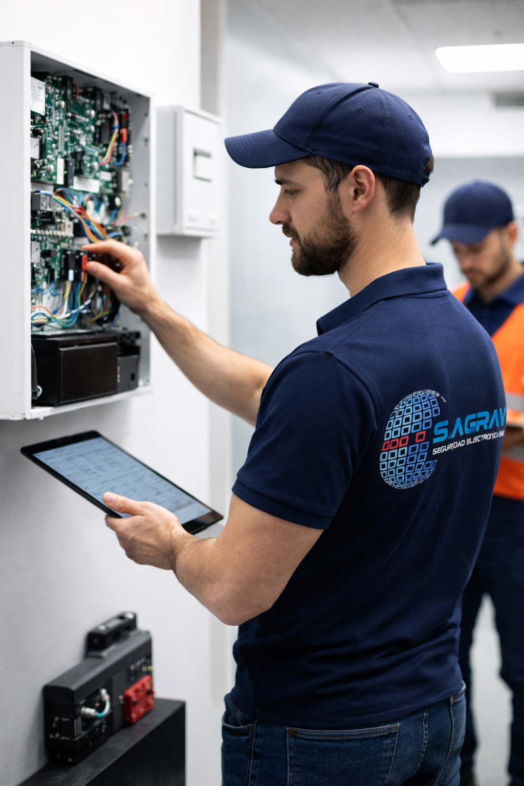 Técnicos especializados de SAGRAV instalando sistemas de seguridad electrónica